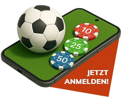 Smartphone mit Fussball und farbigen Spielchips